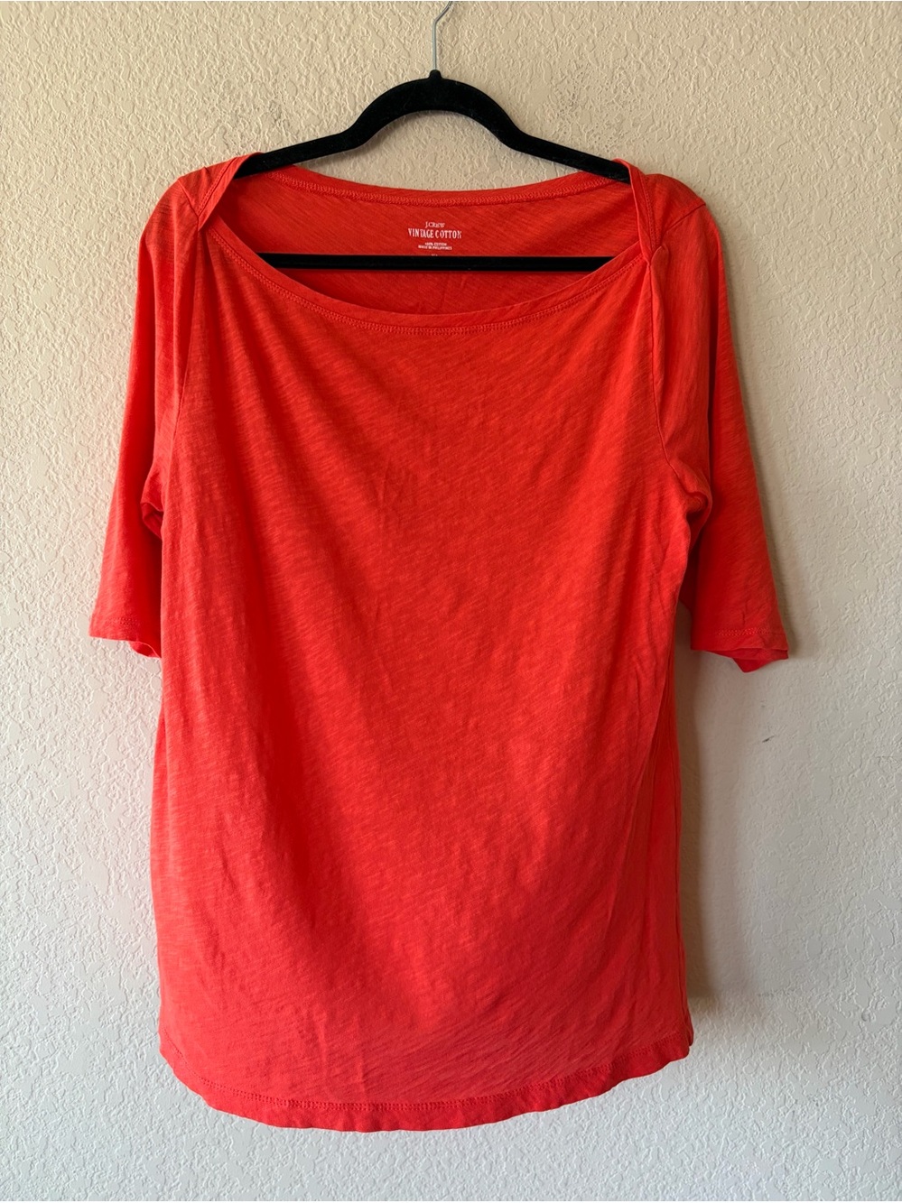 J.Crew Vintage Cotton Boat Neck 3/4 Sleeve T-Shirt Orange XL